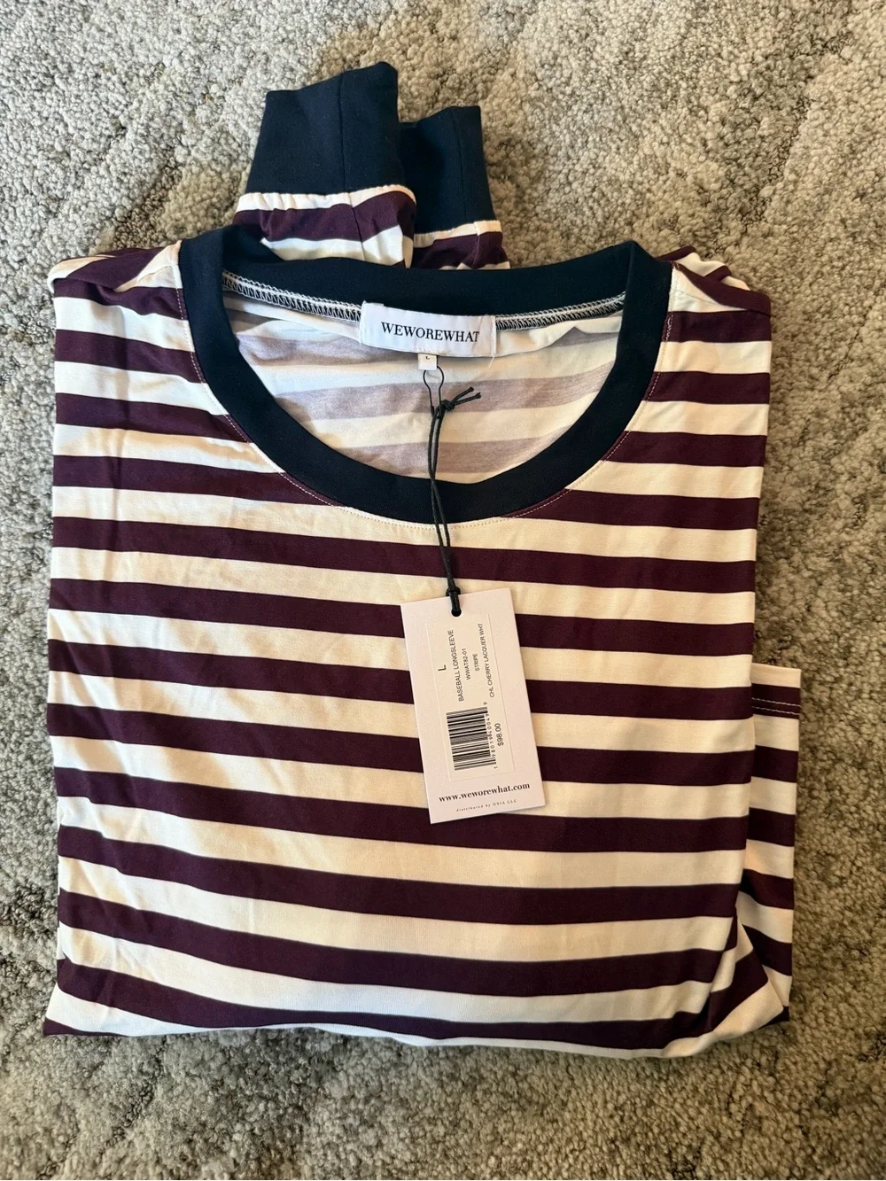 WeWoreWhat Burgundy and Cream Striped Cropped Long-Sleeve Top NWT - Picture 4 of 4